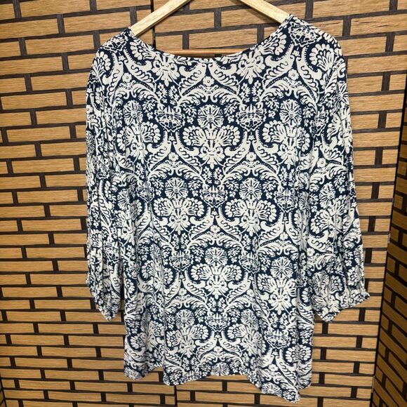Solitaire Blue And White Blouse Size 1X - Picture 2 of 6